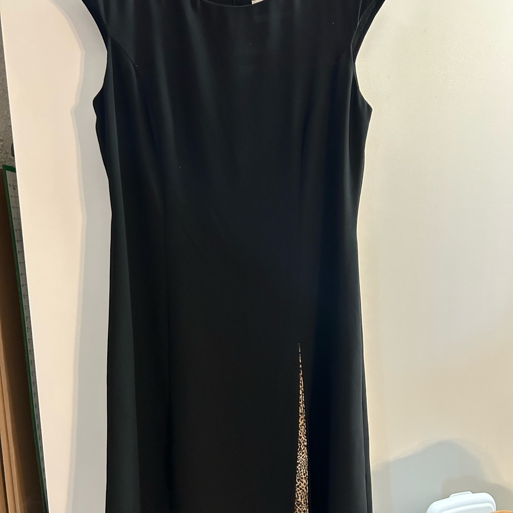 Julian Taylor Black Midi Dress with Leopard Accent Size 12